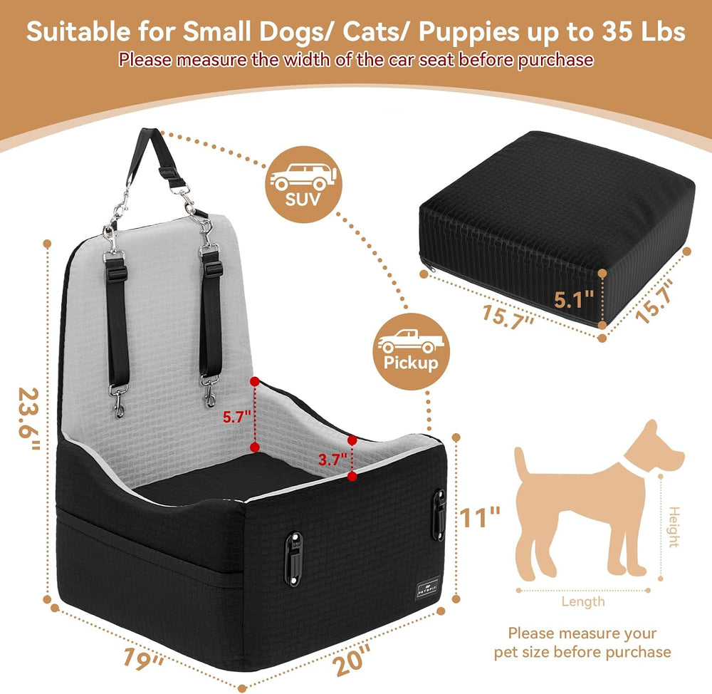 PETSFIT Dog Car Seat with Patented Safety System, 5" Elevated Cushion