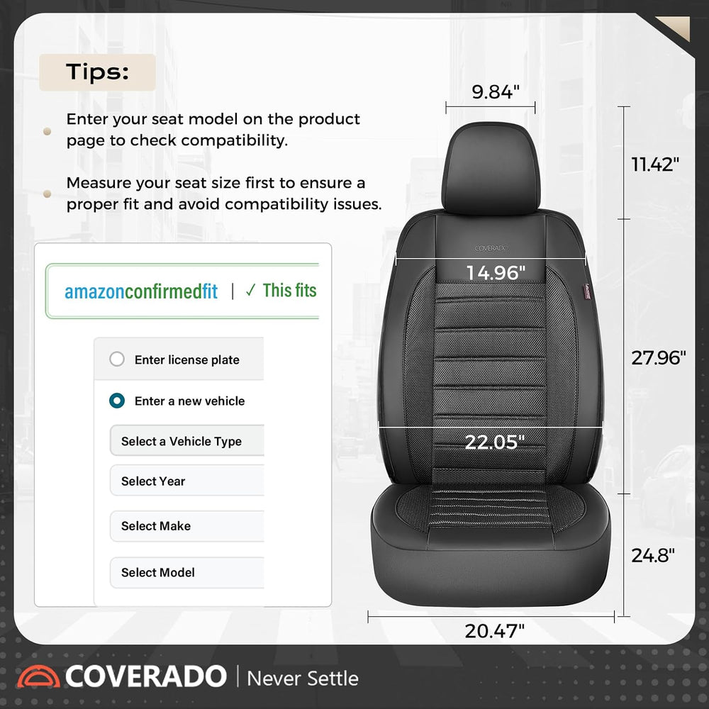 Coverado Car Seat Covers Front Seats Luxury Leather Automotive Mesh 2 Pack Ai...