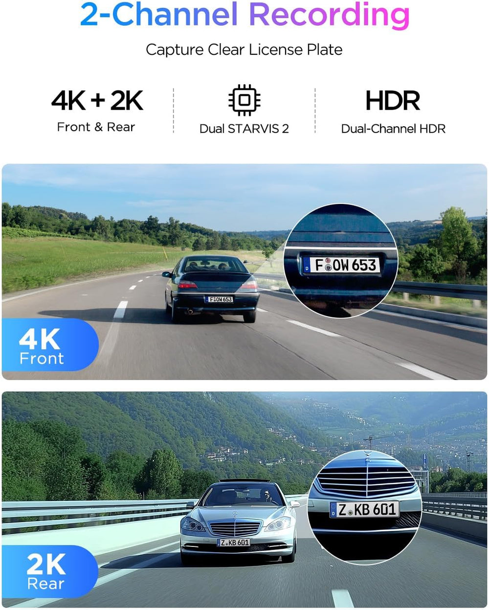 VIOFO A329S 4K 60FPS Dash Cam Front and Rear, STARVIS 2 HDR, Wi-Fi 6