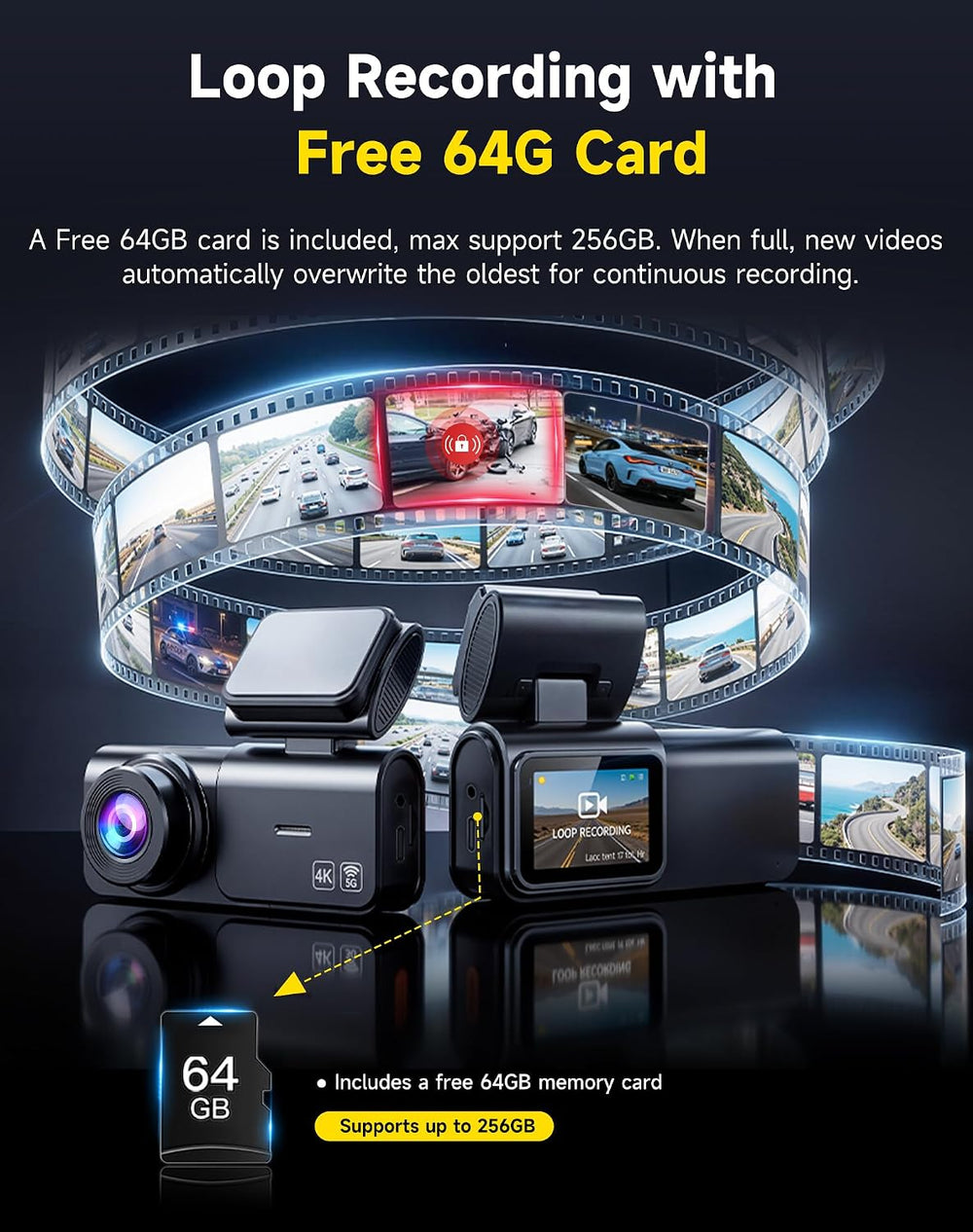 Dash Cam Front and Rear: 4K+2.5K Dual Dash Camera for Cars (V3)