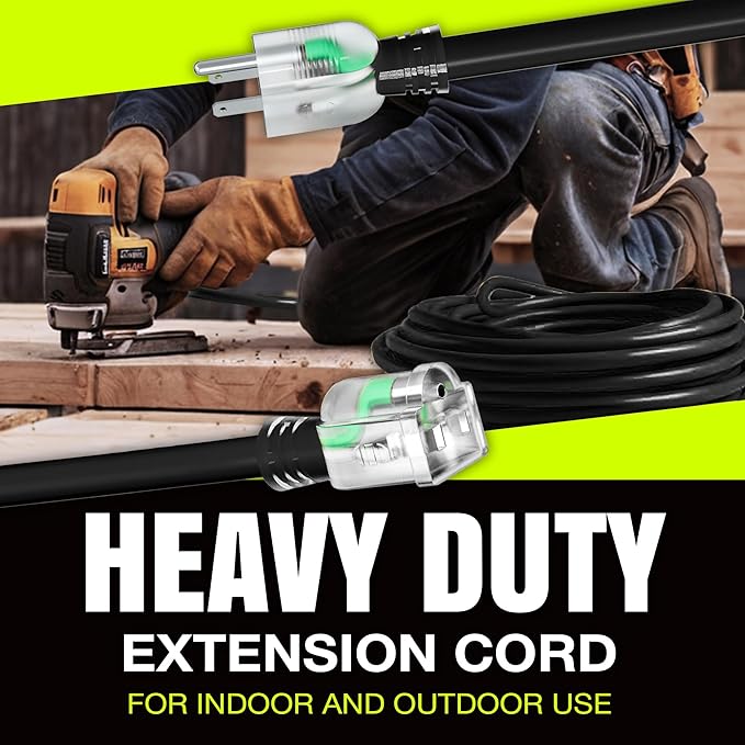 100ft Outdoor/Indoor Extension Cord 16/3 Gauge Heavy Duty 3 Prong SJTW