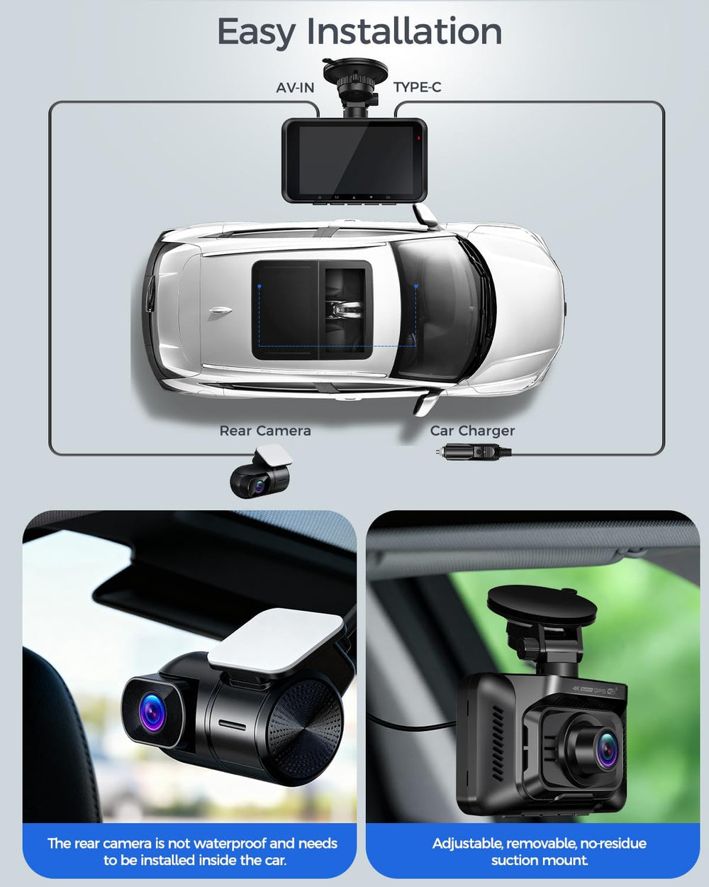 4K STARVIS 2 Dash Cam Front and Rear, Dual HDR WDH Camera for Cars