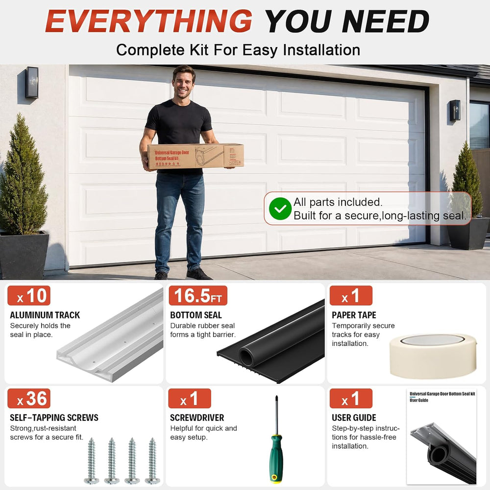 Garage Door Seals Bottom Rubber - Jobon 16.5 Ft Heavy-Duty Garage Door Weathe...