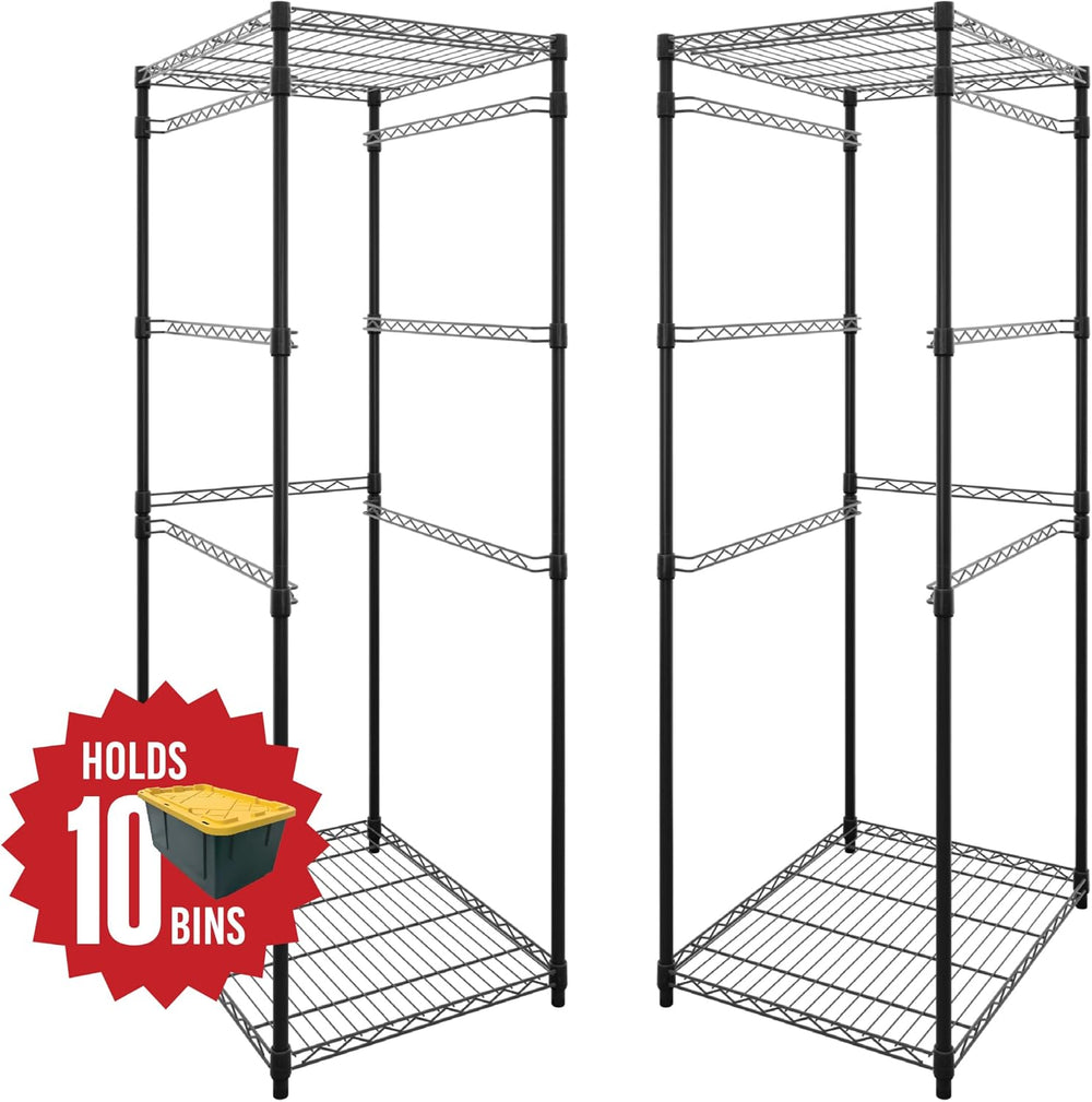 SafeRacks 2-Pack 27 Gallon Tote Storage Rack, 5-Tier Steel Bin Rack, Black