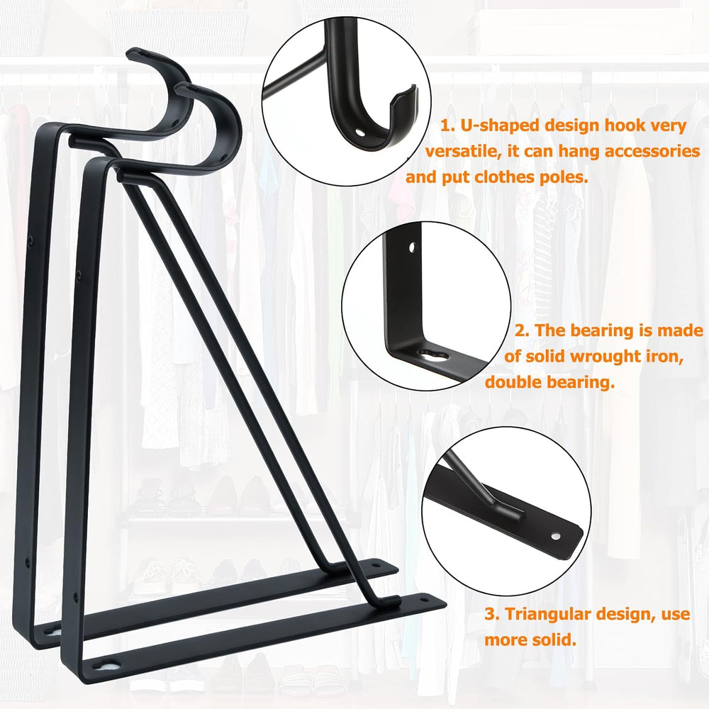 8 Pack Heavy Duty Closet Rod Bracket 11”x11” Closet Shelf & Rod Brackets,...