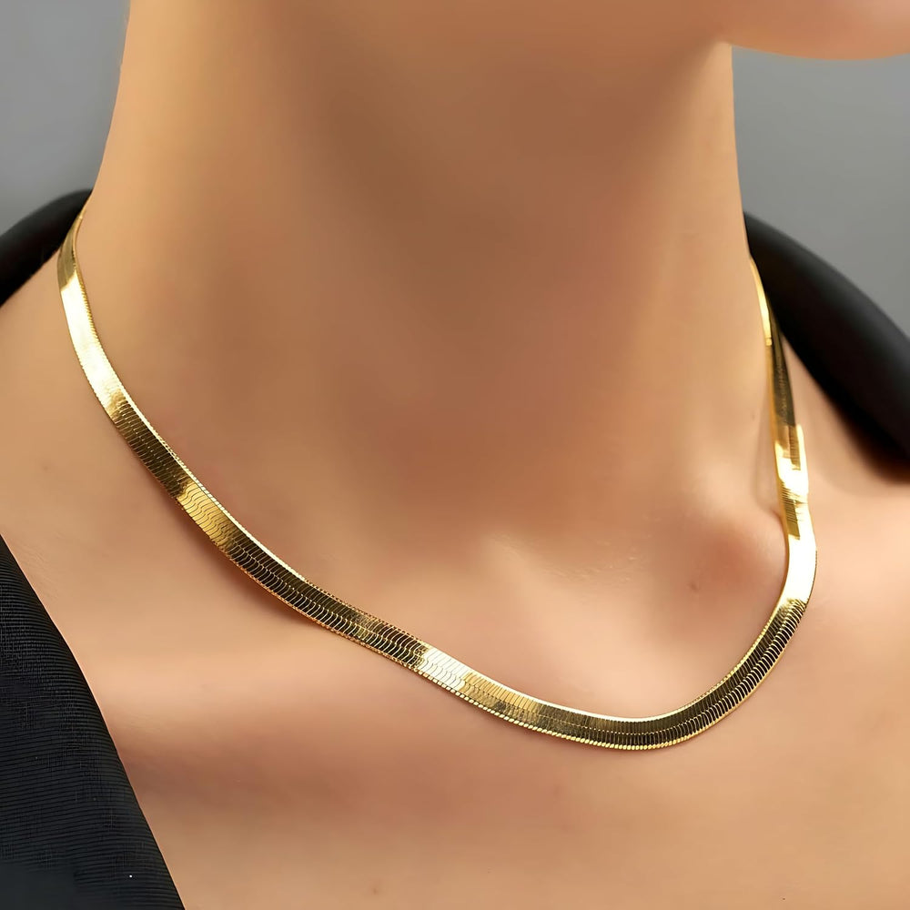 LIFETIME JEWELRY 5mm Flexible Gold Herringbone Necklace for Women & Men -...