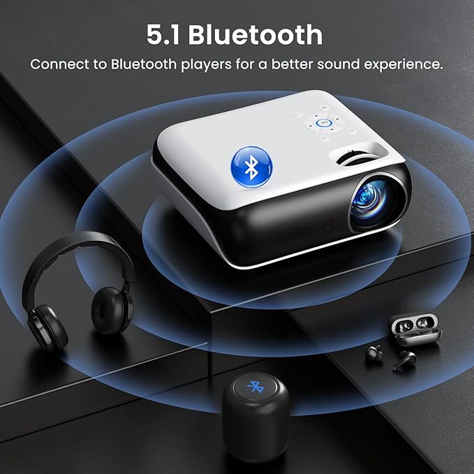 HAPPRUN Native 1080P Bluetooth Projector, Full HD Portable Outdoor Movie