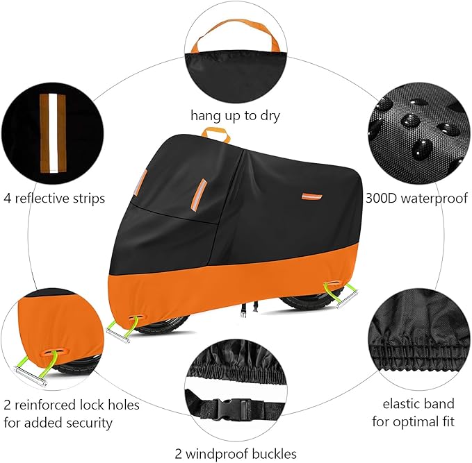 Powersports Vehicle Covers Black & Orange Waterproof Motorcycle Cover