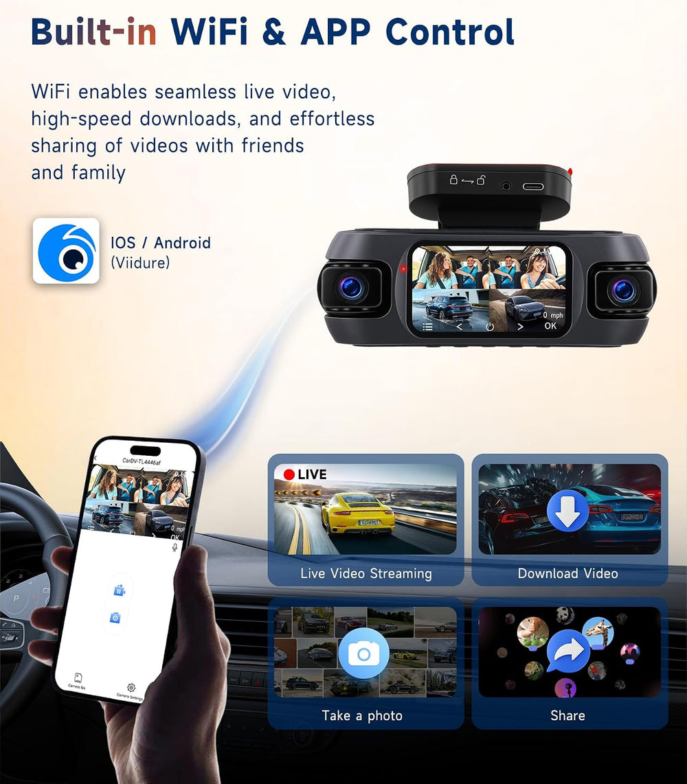 4 Channel Dash Cam Front and Rear, 360° View 4K Front 1080P Rear Inside