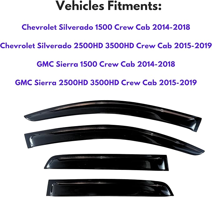KPY Window Visor for 2014-2018 GMC Sierra & Chevrolet Chevy Silverado 1500