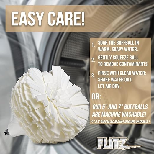 Flitz Buff Ball w/ 1.76oz Metal Polish Paste - 7in Drill Buffer Polisher