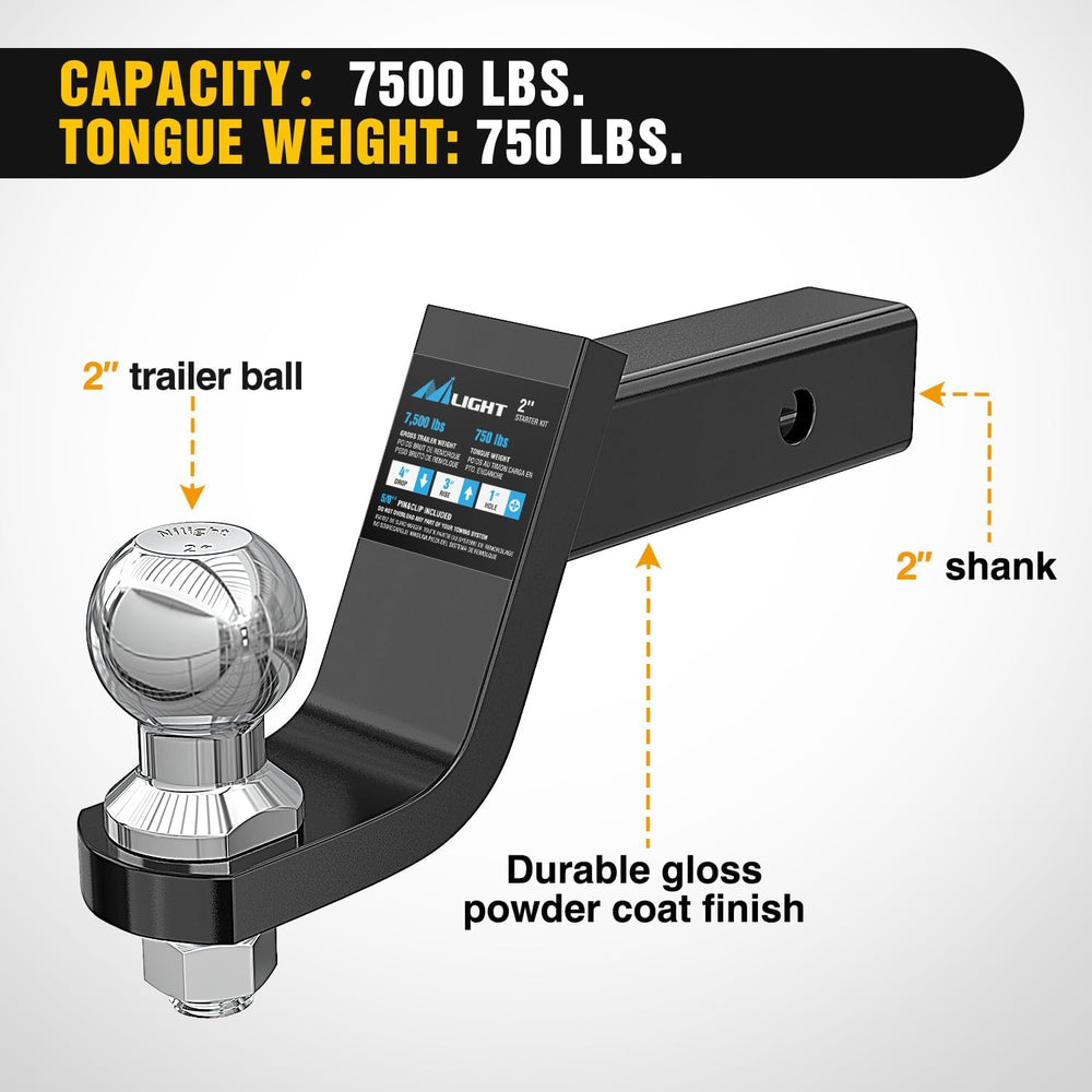 Nilight Trailer Hitch Ball Mount Fits 2" Receiver with 2" Ball 4&qu...