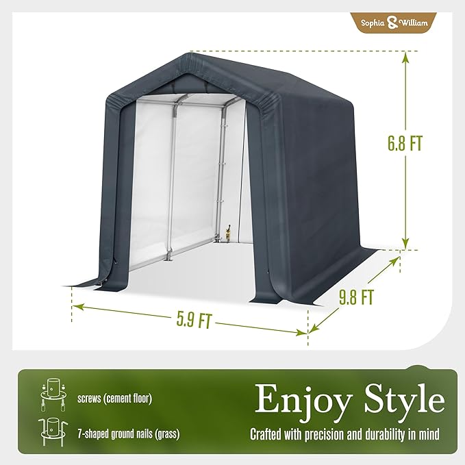 Sophia & William Outdoor Storage Shed Carport 6x10 ft Heavy Duty, Portable