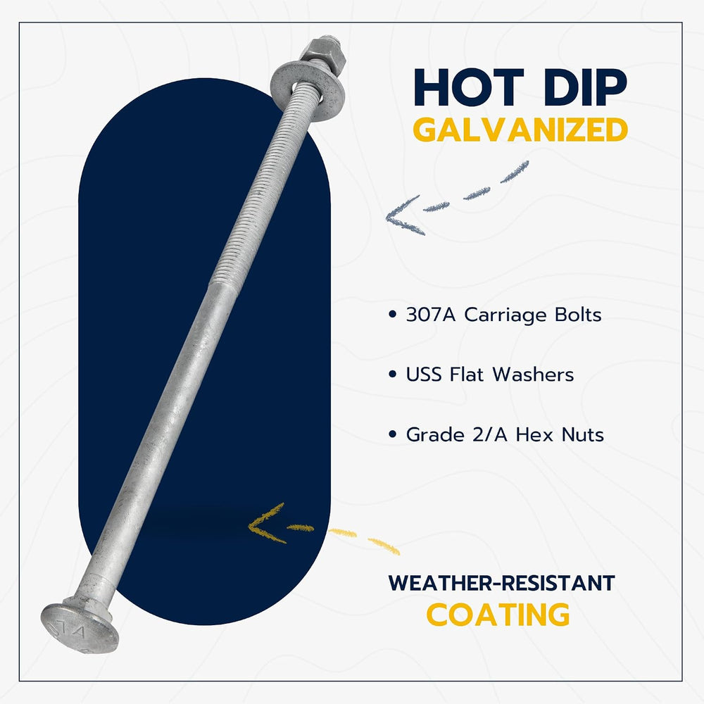 1/2" x 16" (25 Pack) Galvanized Carriage Bolt Kit Grade 307A Includ...
