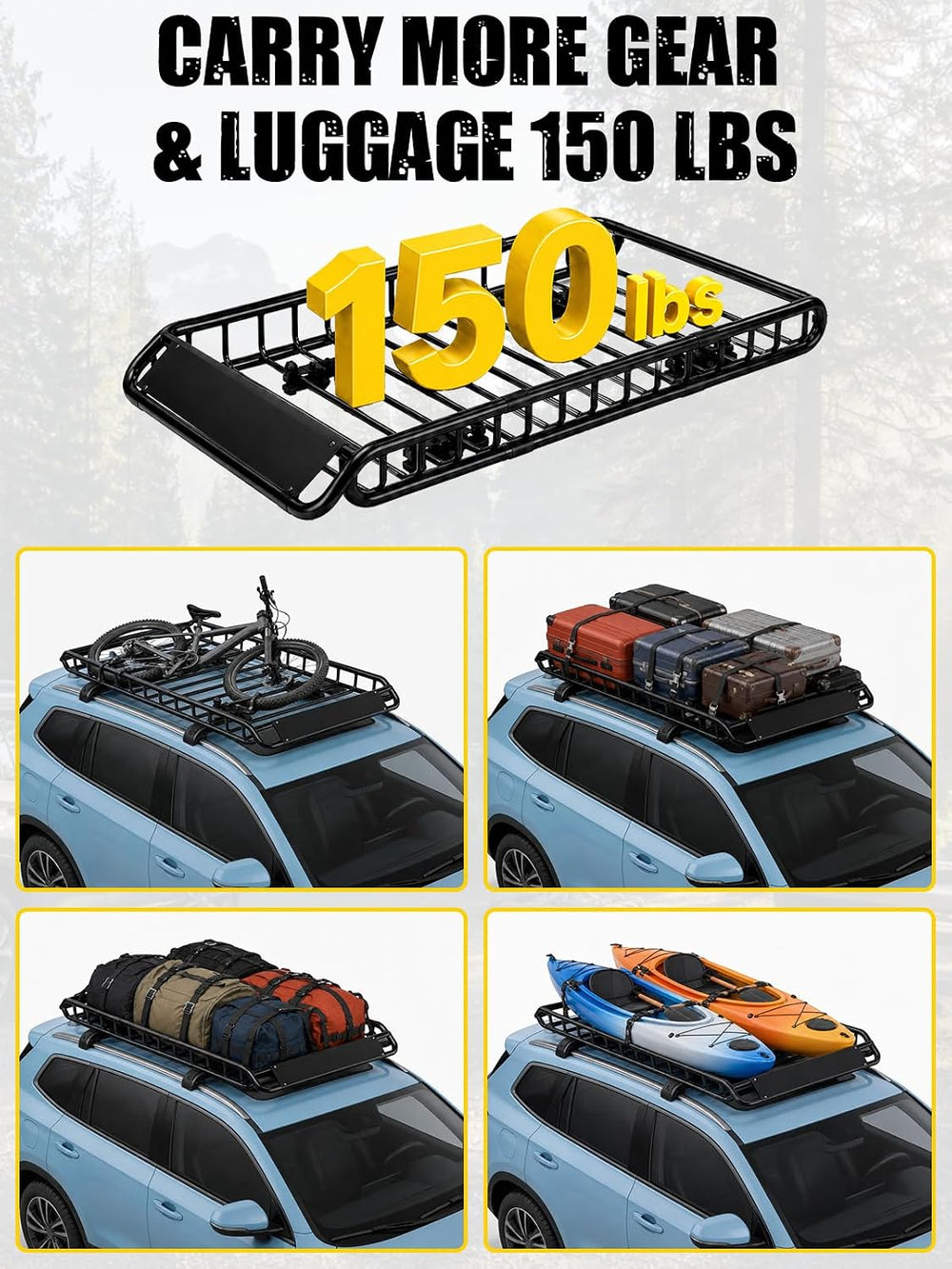 MIKKUPPA Roof Rack Basket with Waterproof Cargo Bag - Rooftop Carrier Combo |...