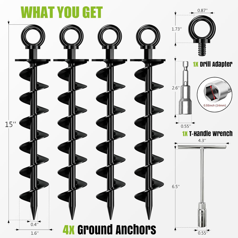 Eurmax USA 4-Pack Heavy Duty Removable Full Spiral Screw in Ground Anchors, A...