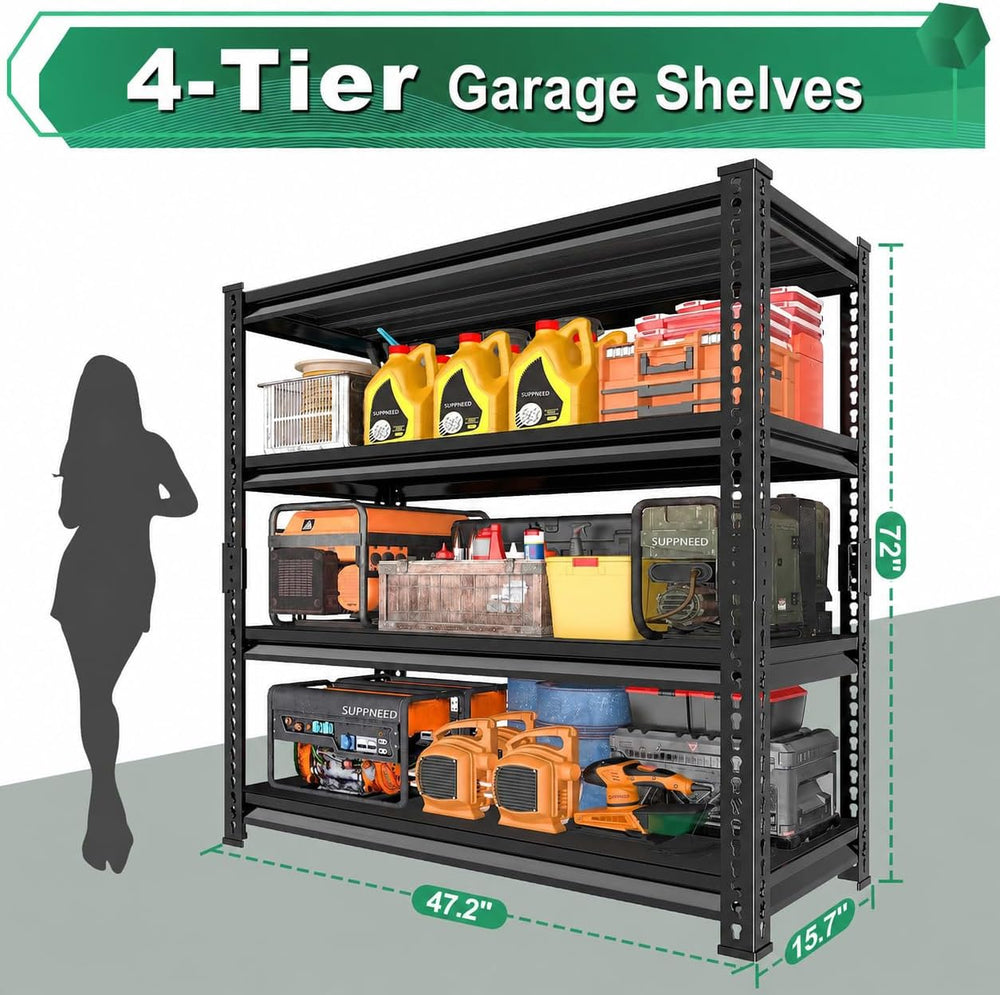 Metal Garage Shelving Unit: 47.2" W x 15.7" D x 72" H Black