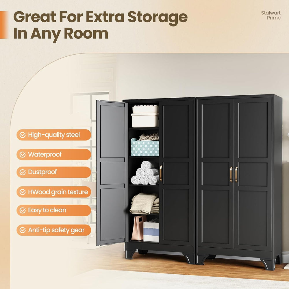 Black Tall Pantry Cabinet Kitchen Metal Garage Storage Cabinet Cupboard 75"