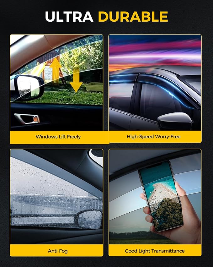 Rain Guards for Car Windows, Tape-On Window Visors Rain Guards Fit for (4 Pie...