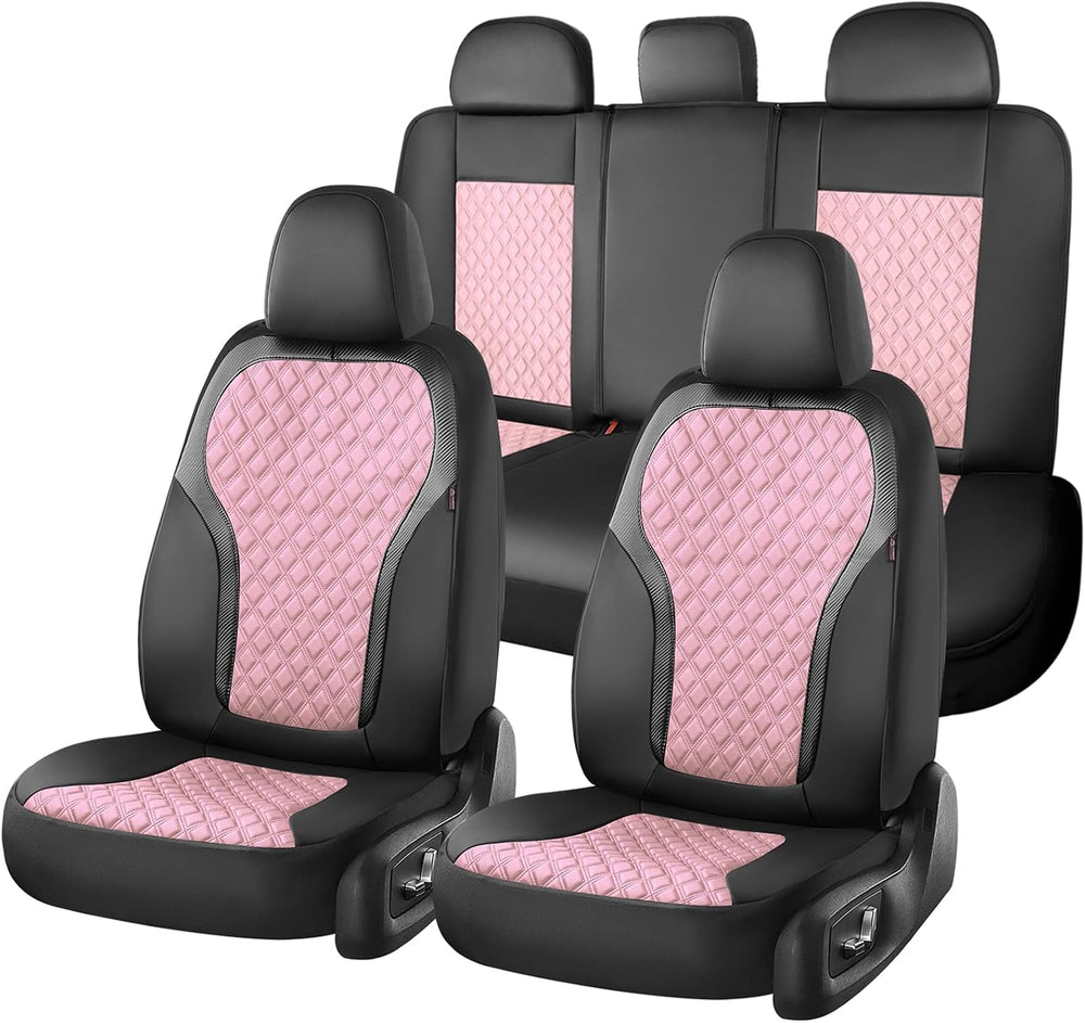 Coverado Car Seat Covers Full Set, Pink Car Seat Covers, Luxury Leather Car S...