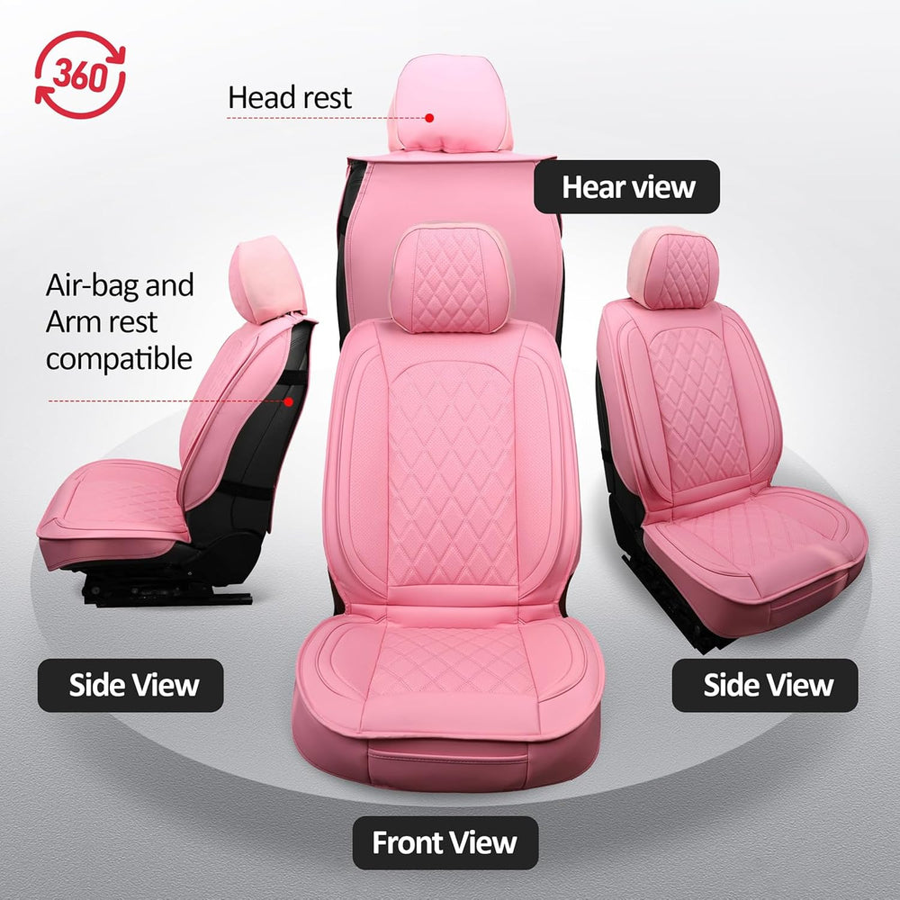 Car Seat Covers Full Set,Leather Seat Covers Universal Fit Pink