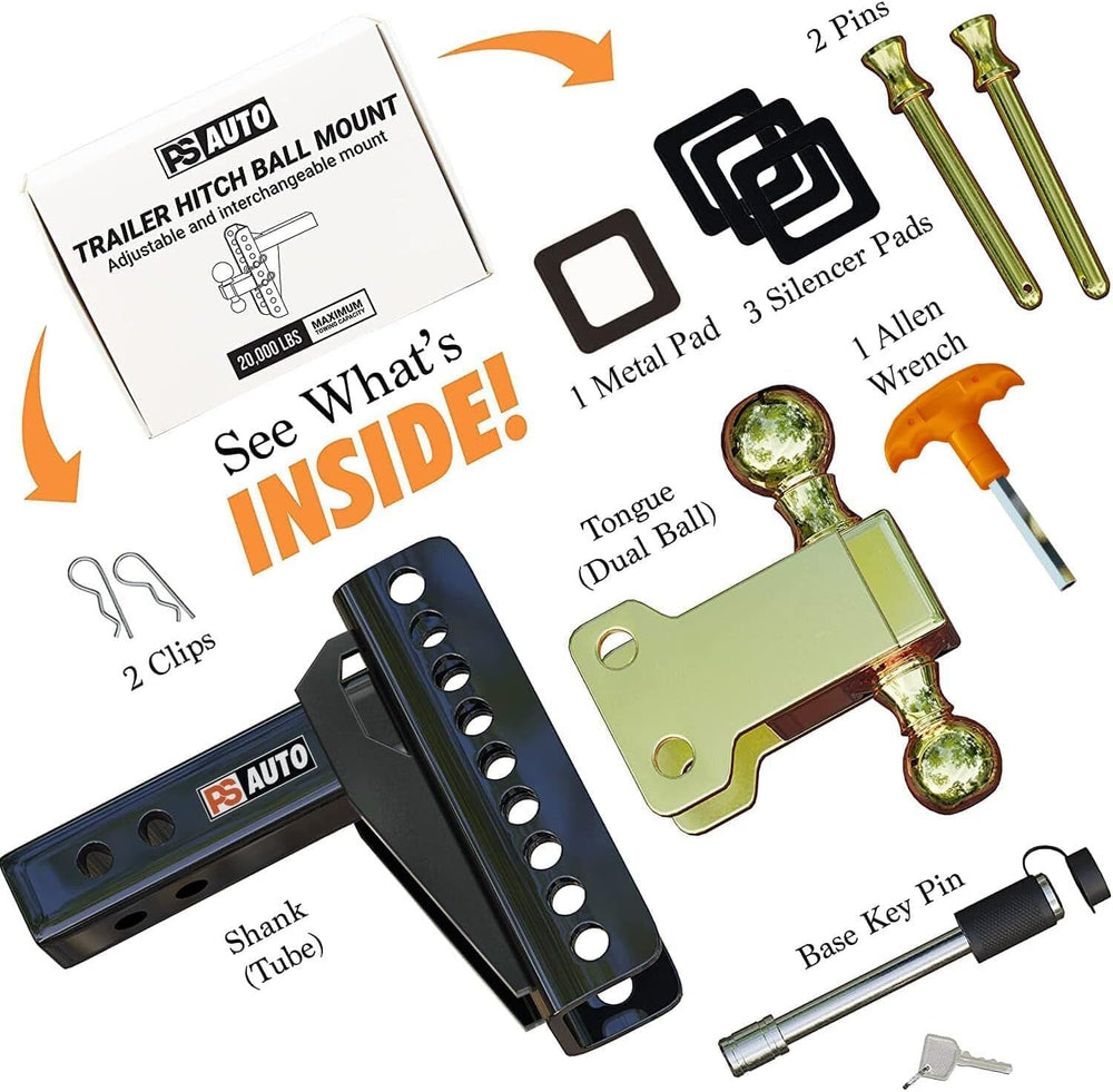 Adjustable Gooseneck Drawbar Trailer Hitch - 20,000 LBS, Fits 2 and 2-5/16 In...