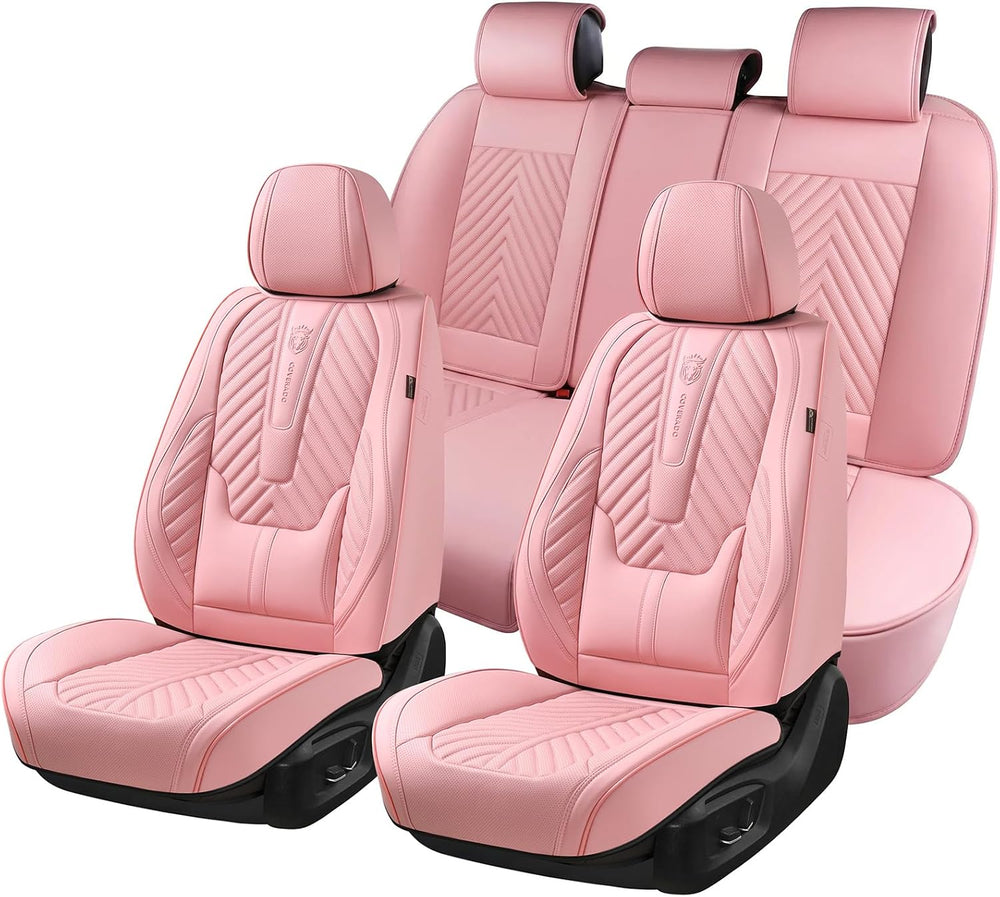 Coverado Seat Covers Full Set, Luxury Leather Pink Car Seat Covers for Car wi...