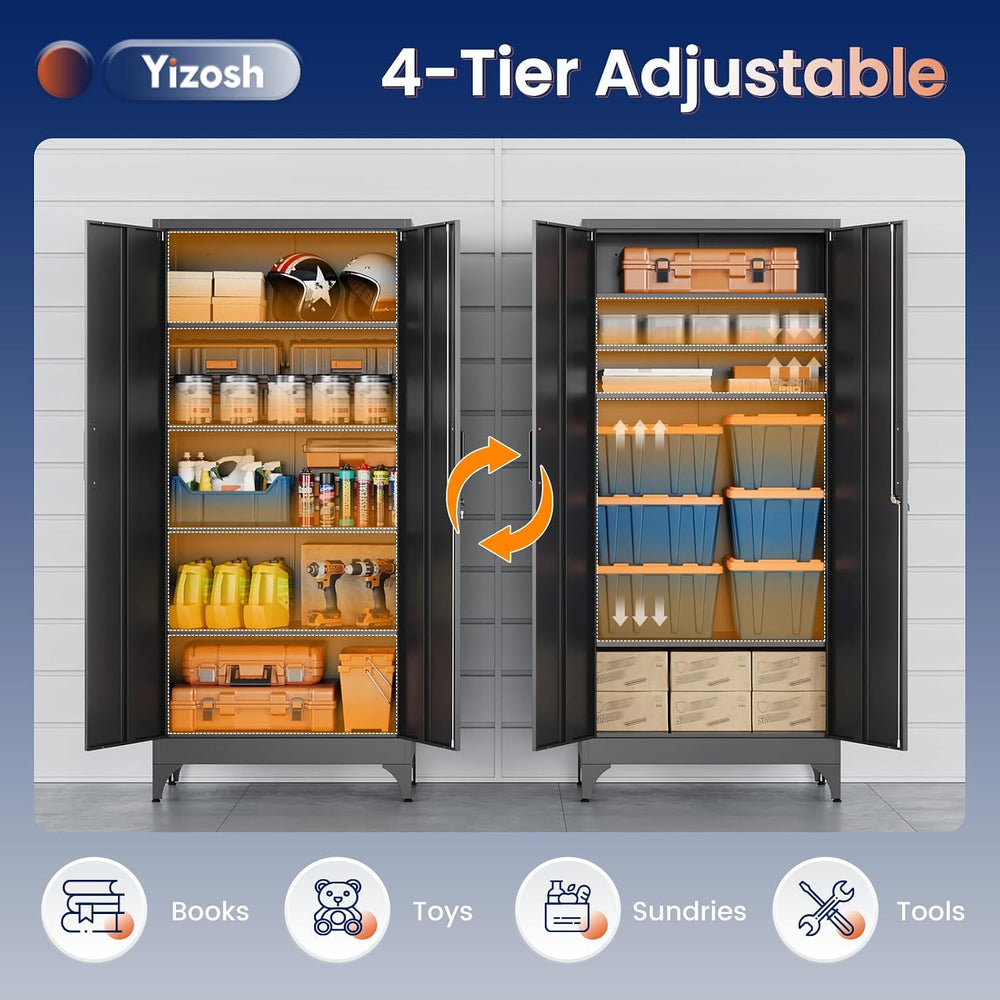 Metal Garage Storage Cabinet with 2 Doors and 4 Adjustable Shelves - 71"...