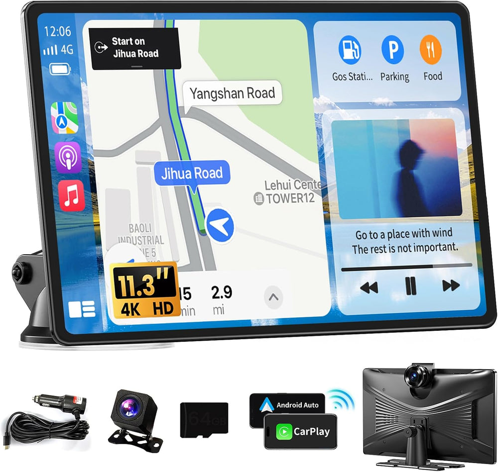 Largest 11.3" Portable Apple Carplay Screen, Wireless Car Play & And...