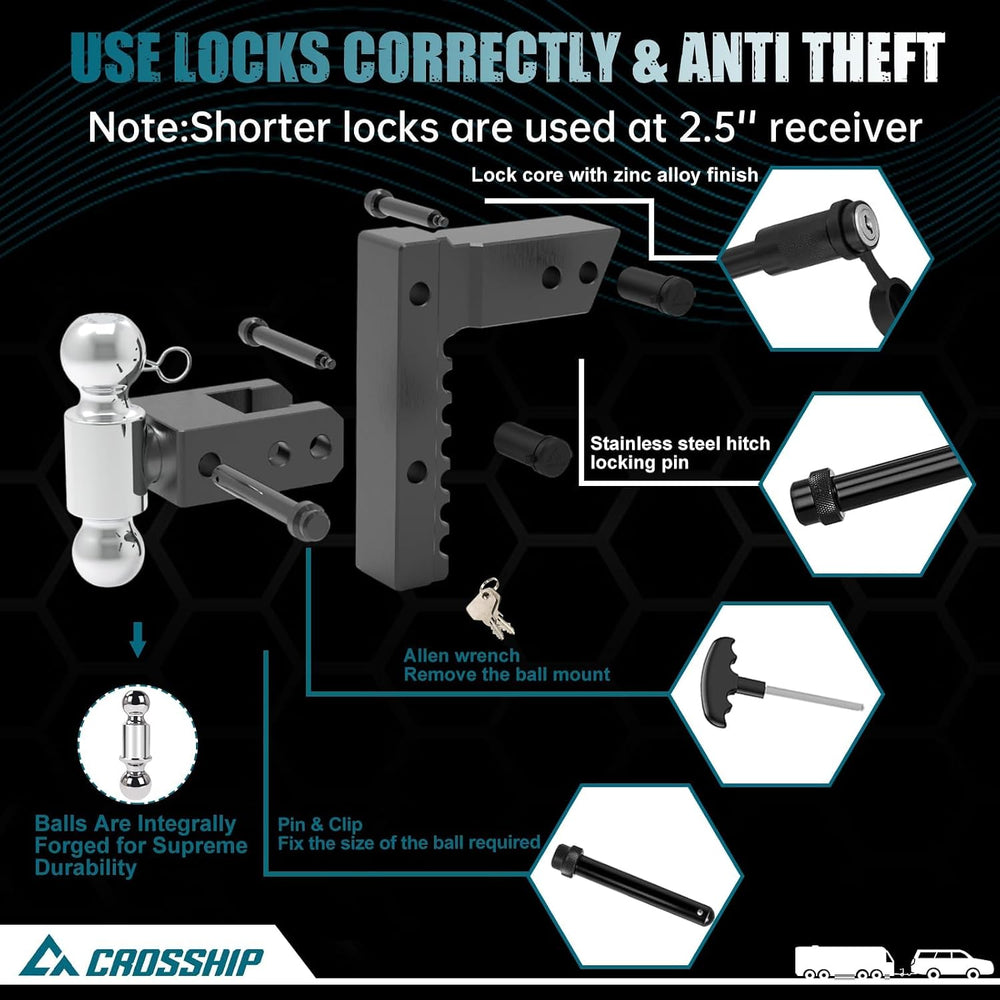 Adjustable Trailer Hitch - Heavy Duty Aluminum Drop Drawbar Hitch - Fits 2.5&...