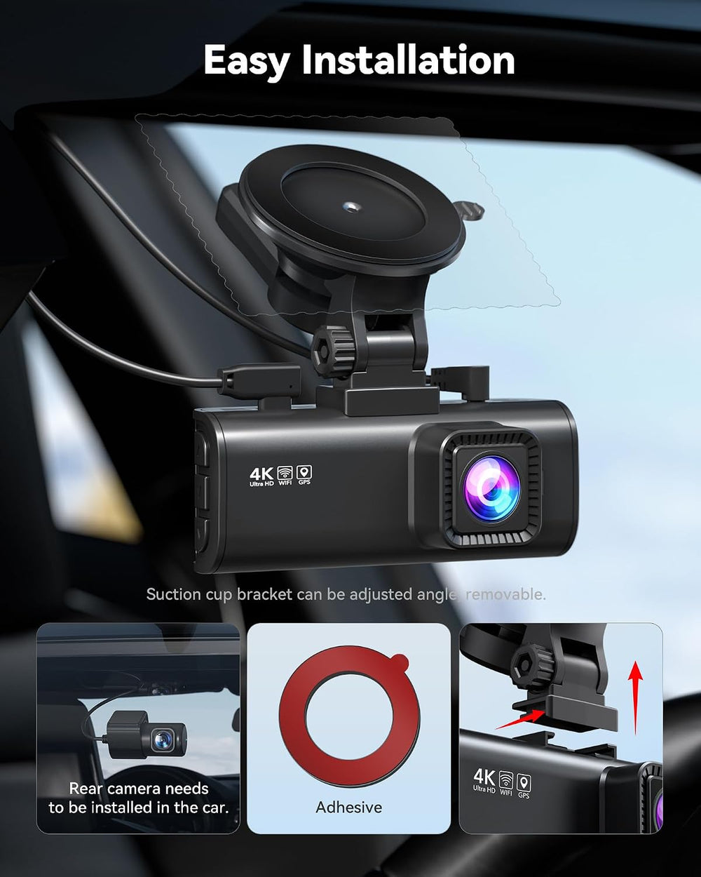 REDTIGER Dash Cam 4K Front and 1080P Rear, STARVIS 2 Sensor, 5.8GHz WiFi (20M...