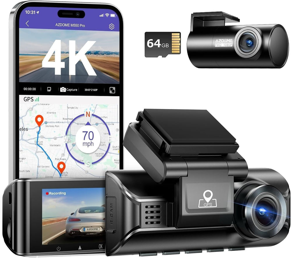 AZDOME M550 Pro 2CH Dash Cam 4K with 3.19'' Screen IR Night Vision 24...