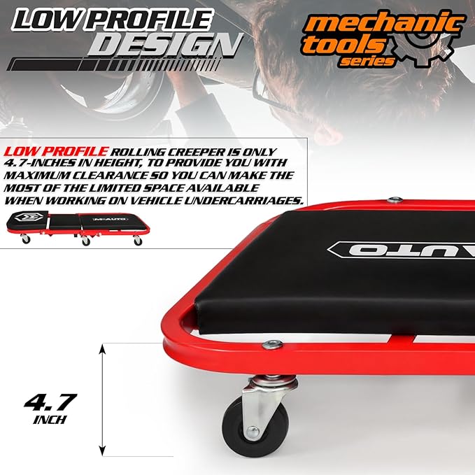 M-AUTO Foldable Z Creeper 2-in-1 Rolling Folding Car Creeper & Seat, 330LBS