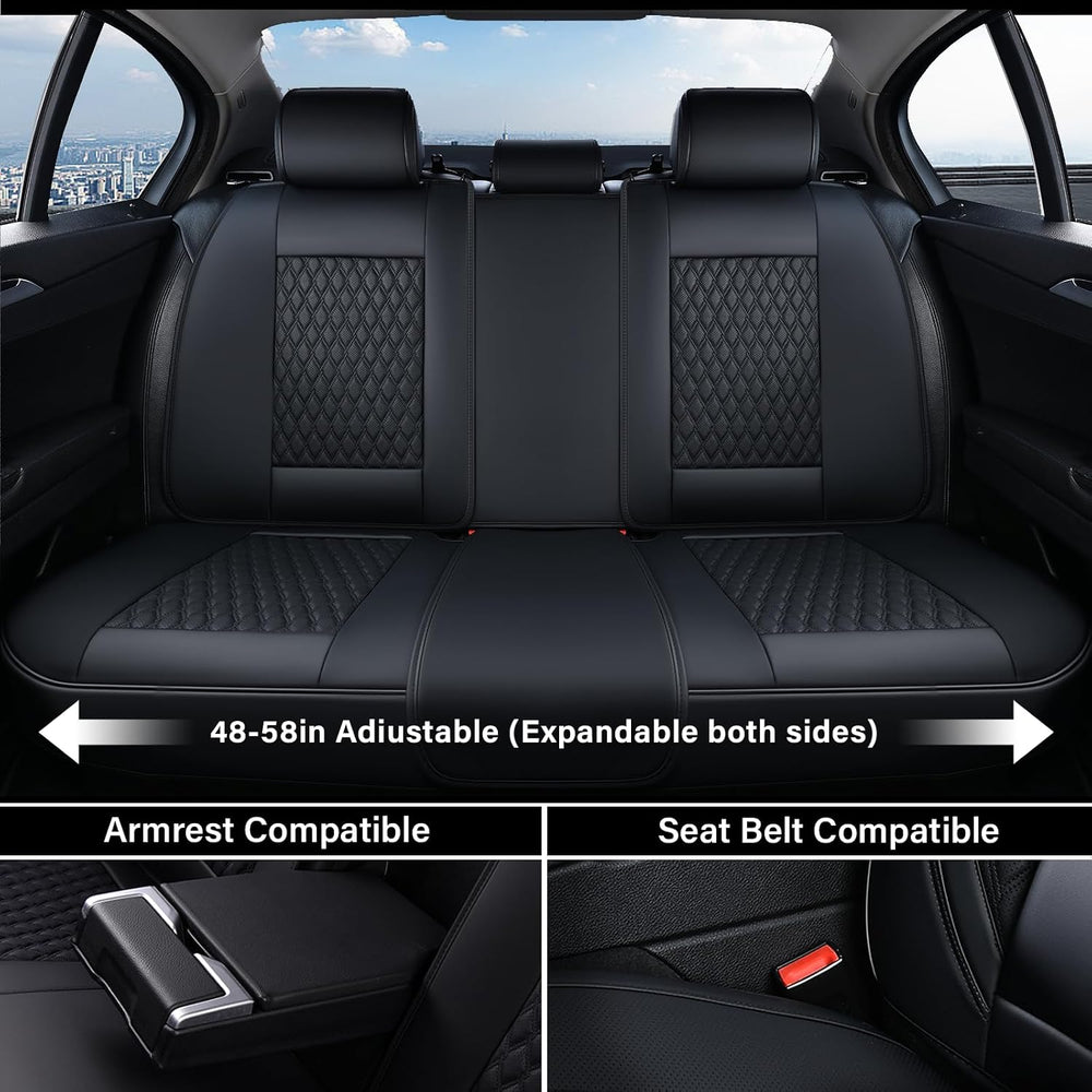 Coverado Car Seat Covers Full Set, Black Seat Covers for Car with Lumbar Supp...