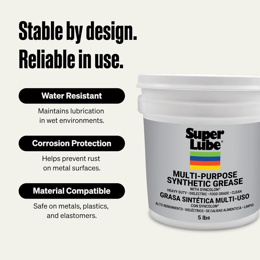 Super Lube 41050 Synthetic Grease (NLGI 2), 5 lb Pail, Translucent White