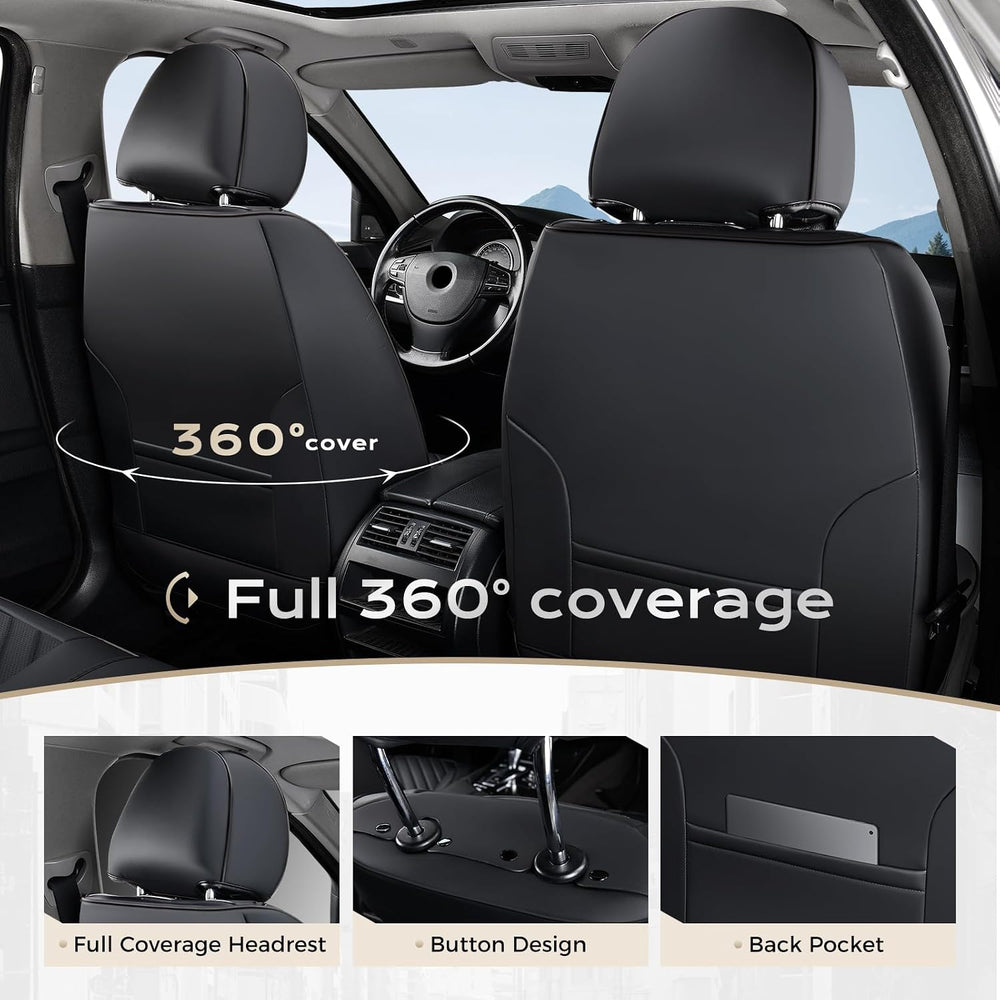 Coverado Front Seat Cover, 2 PCS Black Seat Cover for Cars, Leather Car Seat ...