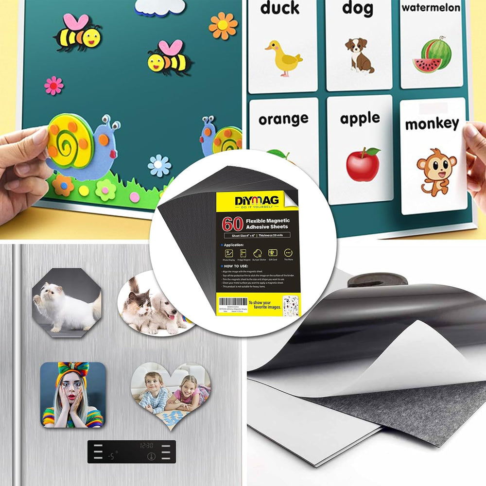 DIYMAG Magnetic Adhesive Sheets,4" x 6" 60 Pack Flexible Magnets fo...