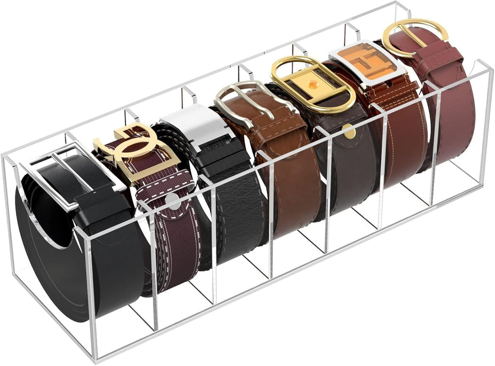 NIUBEE Belt Organizer for Closet, Acrylic Belt Box, Belt Storage, 7 Grids