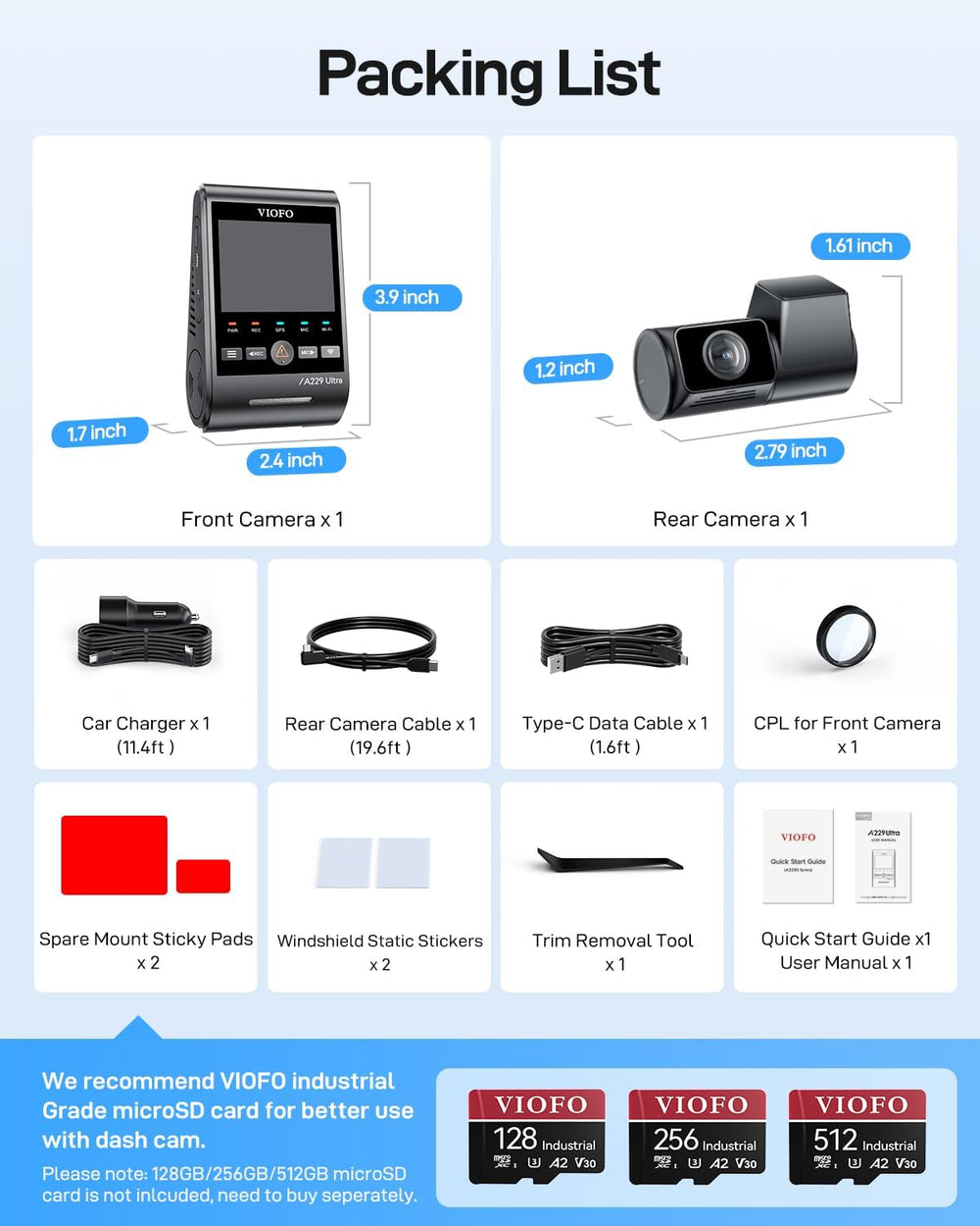 VIOFO A229 Ultra 2CH Dash Cam Front and Rear, Dual 4K Dashcam HDR with GPS