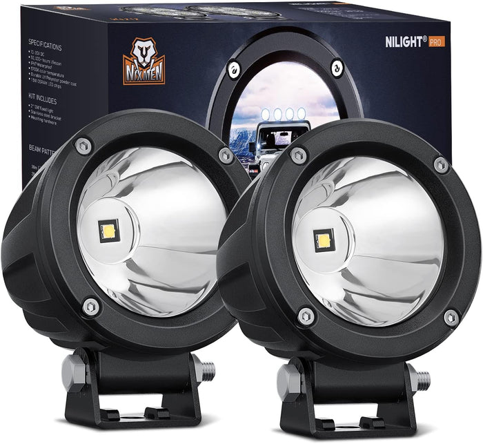 Nilight Motorcycle LED Pods 2 PCS 3 Inch Spot Round Offroad Fog Light 1065LM