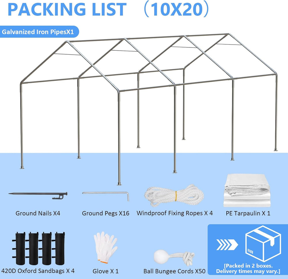 Jocoevol Carport 10x20 FT Enclosed Carport with Roll-up Windows, Portable Gar...