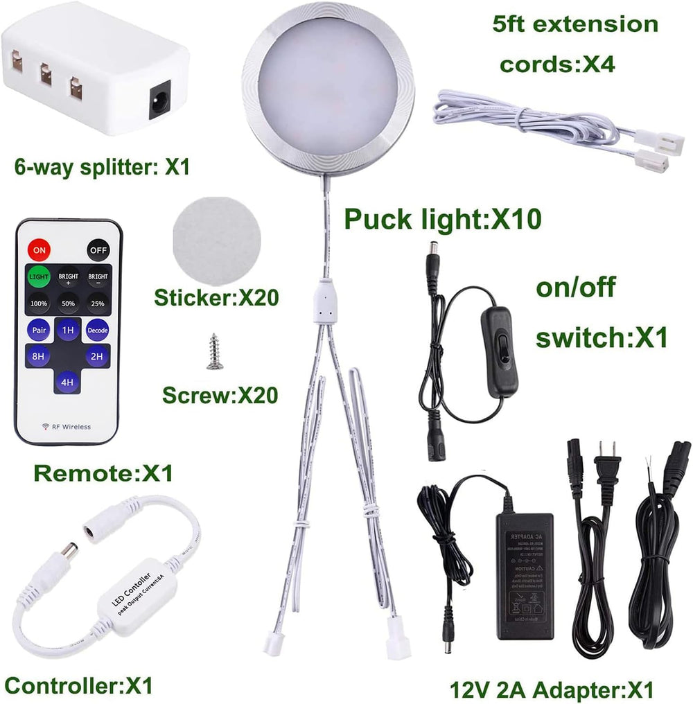 AIBOO Linkable Under Cabinet LED Lighting 12V Dimmable Puck Lights with Wirel...