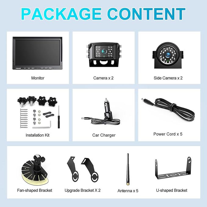 Fookoo HD 10" Wireless Backup Camera System, 1080P 10-inch Quad Split Mo...