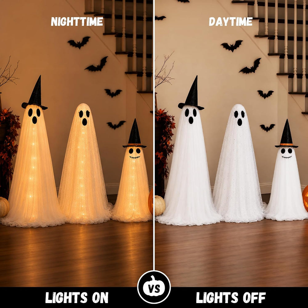 Halloween Light Up Ghost Family Decorations Set, 3 Pack Standing Ghost Figure...