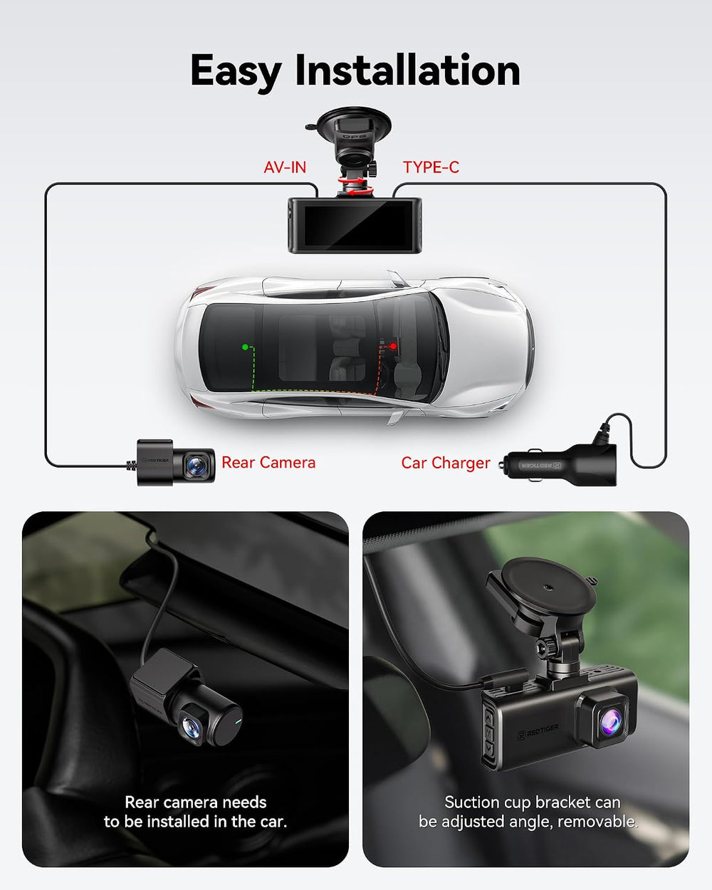 REDTIGER 4K STARVIS 2 Dashcam Front Rear, 5GHz WiFi 20MB/s, Free 128GB Card