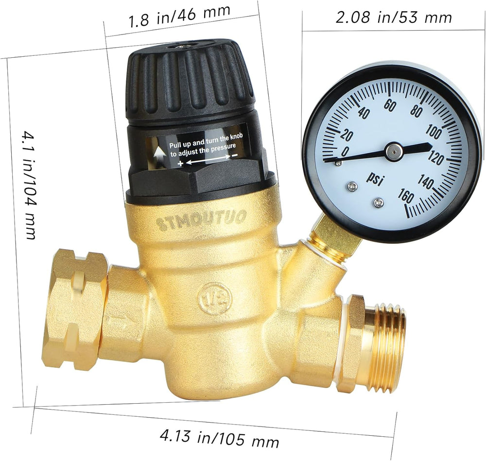 STMOUTUO RV Water Pressure Regulator Valve for Camper. Lead-Free Brass.