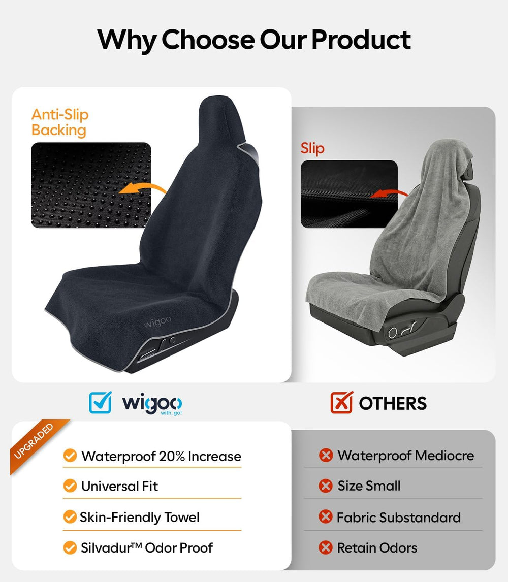 Wigoo Car Seat Cover Towel, Waterproof, for Use After Gym, Black, 1 Pack