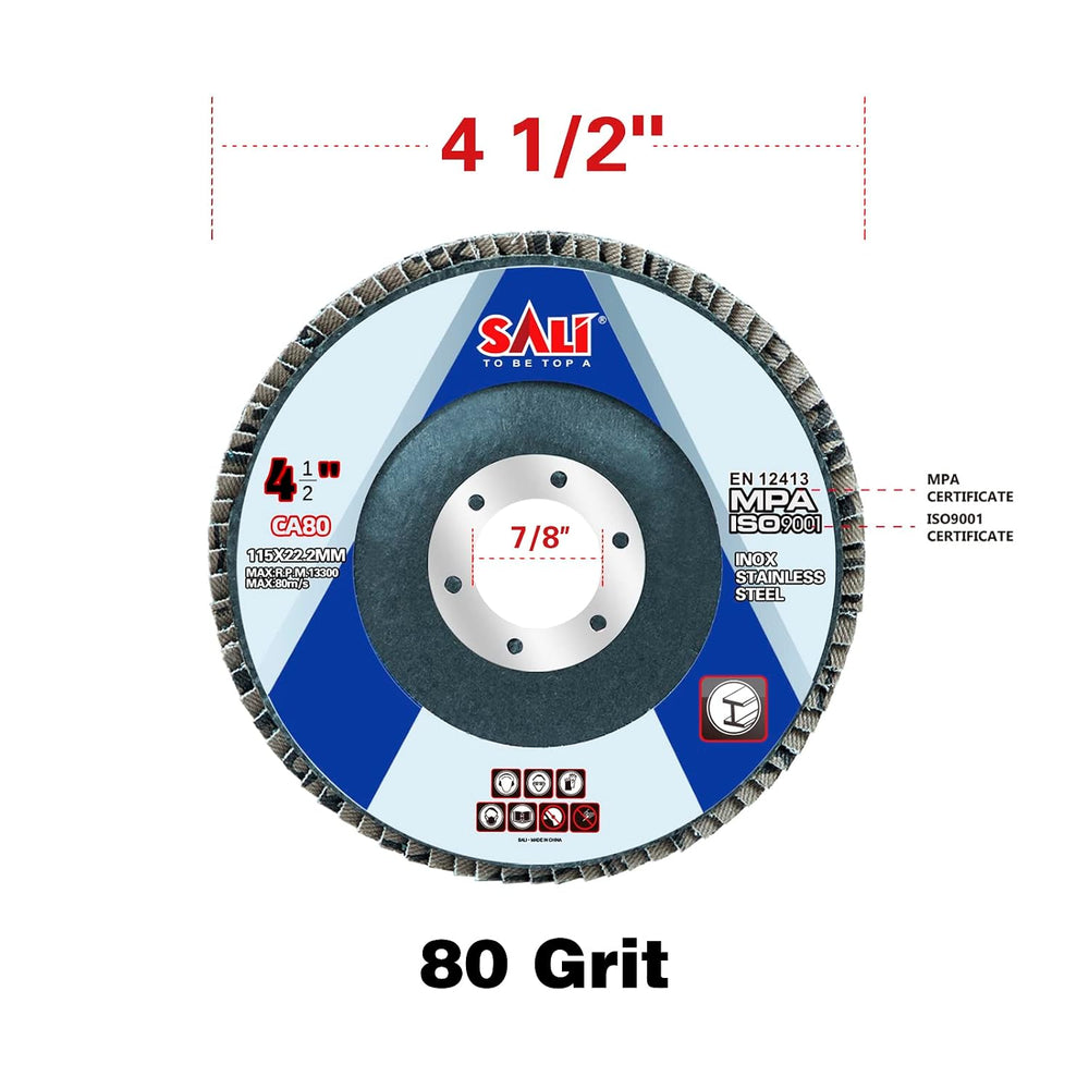 Sali 48 Pack Flap Disc 80 Grit 4.5" x 7/8-Inch Sanding Disc Bevel Type #...