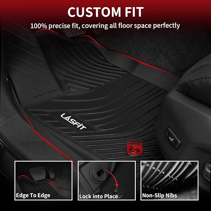 LASFIT Floor Mats for Toyota Tundra 2022-2024 2025 CrewMax Cab, All Weather