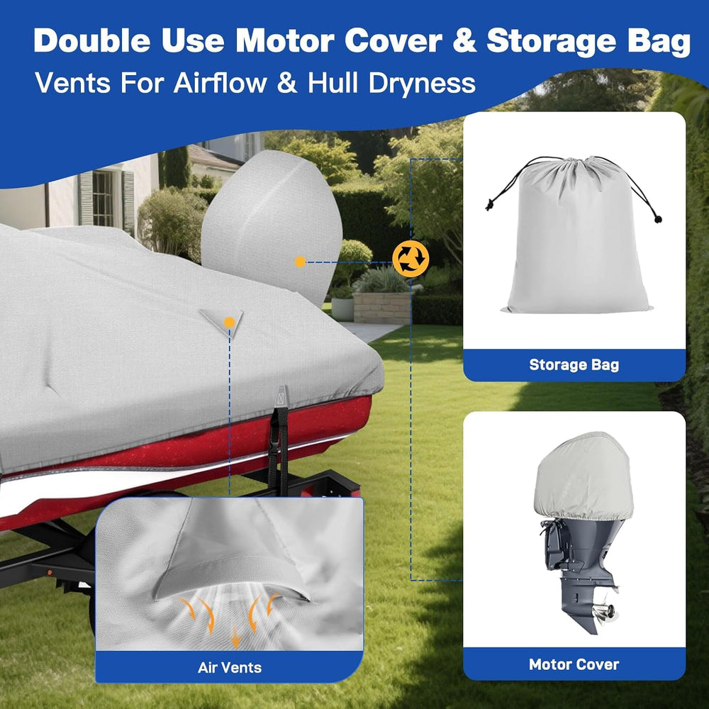 1200D Waterproof Boat Cover 20'-22' L X 100" Beam Width, Gray